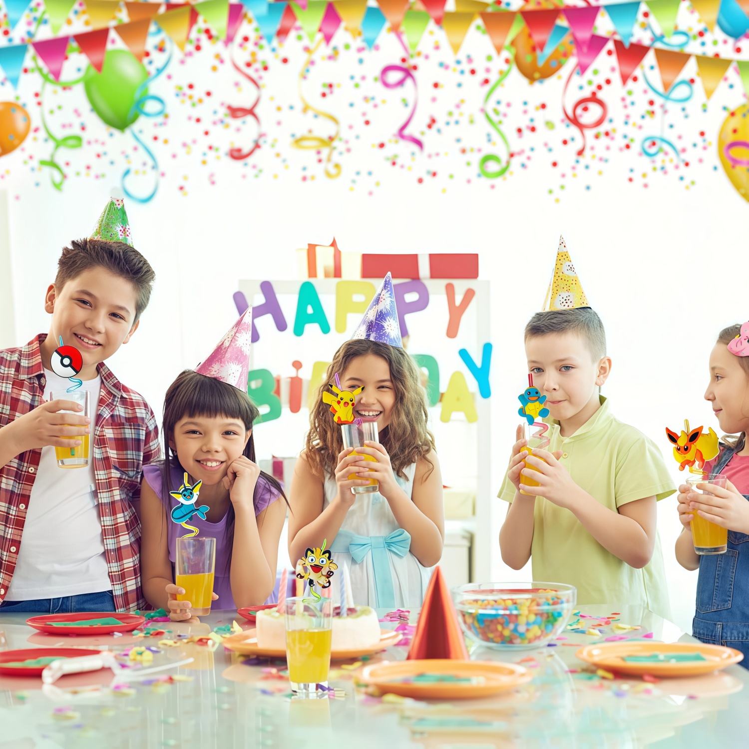 Pokemon Birthday Straws Birthd - Baby Food Fruits avaliação e preço